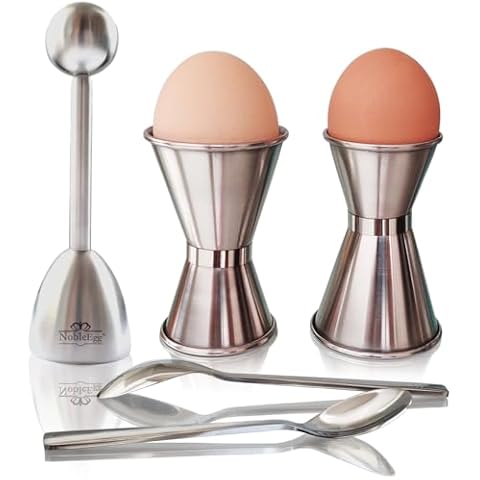 NobleEgg Stainless Steel Egg Cup Set with Topper and Spoons Cover