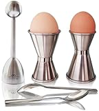NobleEgg Egg Cups for Soft Boiled Eggs, All Sizes, Topper, Spoons, 18/8 Stainless Steel, Set for 2