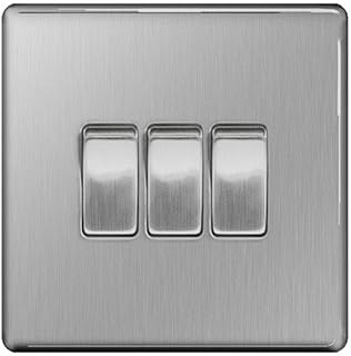 Screwless Flat Plate Brushed Stainless Steel 10AX Light Switch 3 Gang 2 Way