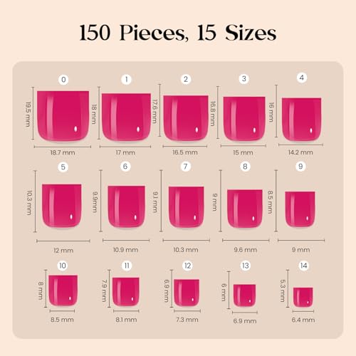 Image of Beetles X Press Pink Toenails - Berry Pie | Hot Pink Short Square Press On Toe Nails | 150 Pcs 15 Sizes Natural Salon Quality Gel Nail Tips For Women