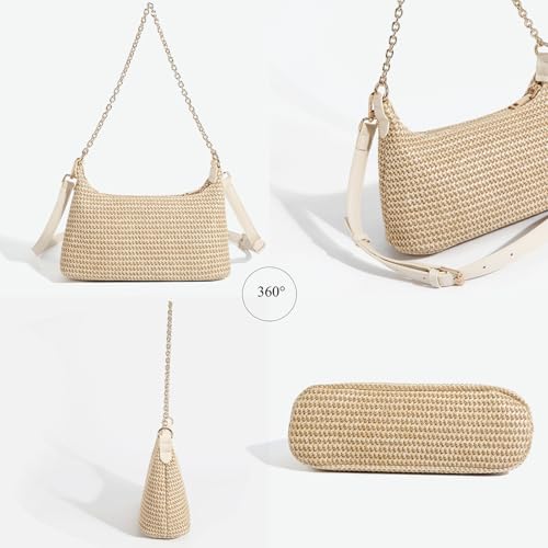 Image of Handmade Straw Tote Bag for Women - Boho Beach Purse with Chain Strap,Summer Market Bag,Eco Friendly Woven Rattan