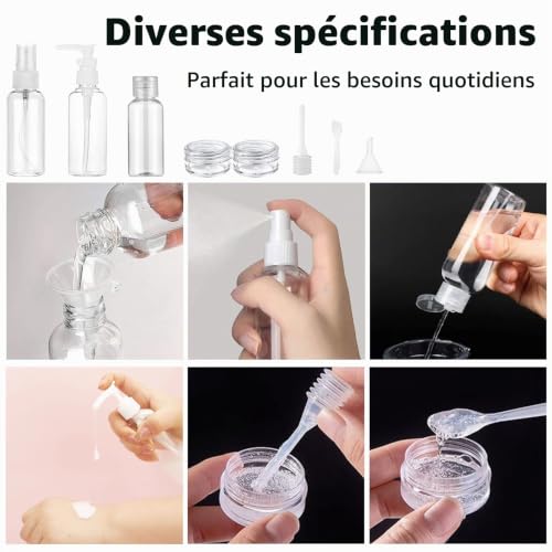 Lot de 21 Pièces Kit Voyage transparents, 100 ml Flacons Vide de Voyage, Ensemble Flacon Spray Vide, contenants liquides rechargeables Kit de Bouteille de Voyage – vue 4