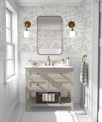Micpolo Floral Peel and Stick Wallpaper Boho Beige Contact Paper Neutral Farmhouse Vintage Wall Paper Removable Self Adhesive Wallpaper Bedroom Cabinet Bathroom Waterproof Vinyl Roll 17.3" x 394" — view 5