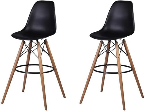 SMTE latest Modern Style Eiffel Chair Counter Bar Stools Set - 2 Pieces - Black with keychain