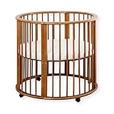 Buxibo – Baby Box – Coffre de jeu rond en bois – Parc – Matelas inclus – 91 x 91 x 85 cm – Marron