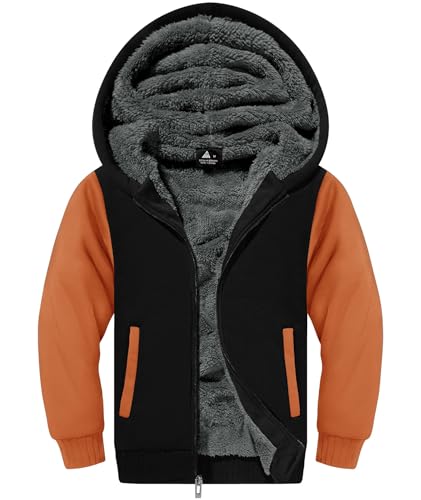 Image of ZITY Boys Zip Up Hoodie Fleece Jacket Kids Sherpa Lined Sweatshirts Outerwear Unisex Warm Winter Coat 6-15 Years Old