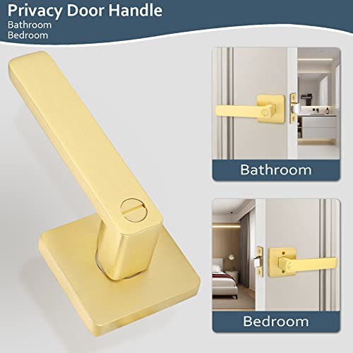 Ehomeware 6 Pack Interior Door Handle In Satin Brass Finish, Privacy Function For Bedroom Bathroom, Heavy Duty Gold Door Handles With Modern Design #TOP3