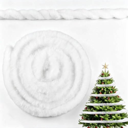 26 Ft Christmas Garland White Furry Soft Artificial Strips for Tree