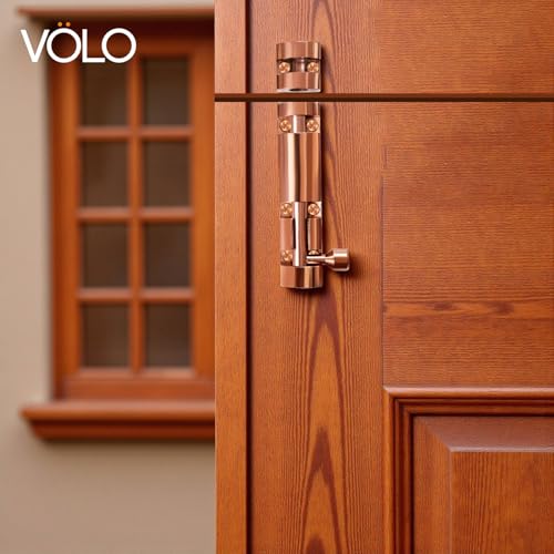 Image of VOLO Aluminium Tower Bolt with Stainless Steel Rod - Heavy Duty Door & Window Latch for Home and Office | Main Door Tower Bolt | Kundi /Chitakini | Pack of 2 Pieces (Rose Gold, 4 Inch)