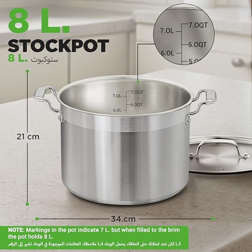 NutriChef Stainless Steel Stock Pot 7 Litre – Large Induction Cooking Pot with Lid, 18/8 Food Grade Steel, Mirror Finish, for Soups, Stews, Pasta, Catering, Gas, Electric & Halogen Hob Compatible - Image 3