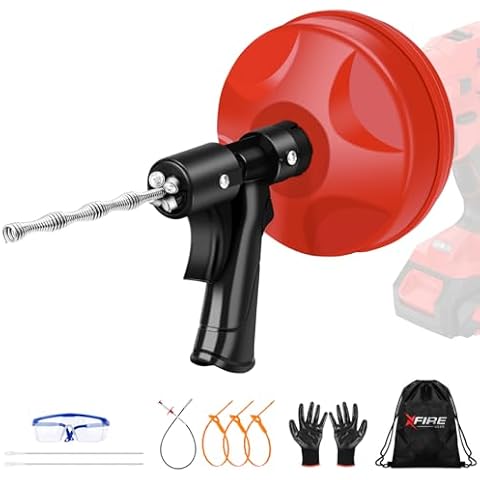 35 FT Drain Snake 2.0 with Double Mode, 10-In-1 Drain Auger for Sink and Drain Unblocking, Plumbing Snake for Real DYIs (Frosted Red) Cover