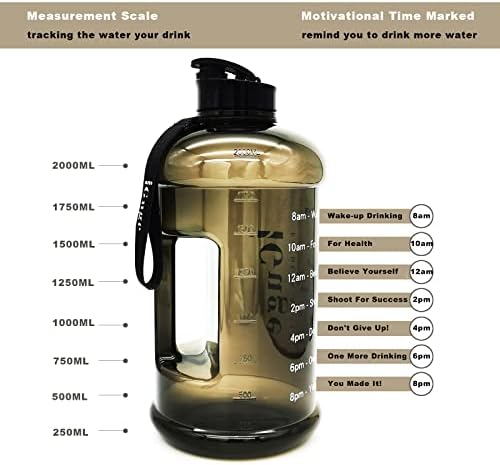 Keephaha 2.2 Litre Sports Water Bottle - with Motivational Time Marking, Half Gallon Water Jug with Measurements, BPA Free Leakproof Ergonomic Handle Ideal for Outdoor Fitness Camping Yoga(black)