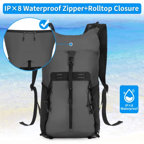 Atarni Waterproof Kayaking Dry Bag Backpack - 20L Lightweight Floating Zipper Drybag Sack & Roll Top For Boating Canoeing Camping Rafting Paddleboarding Swimming Boating Hiking Fishing（Grey） #TOP1
