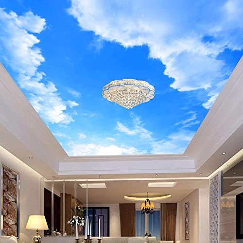 3D Ceiling Wallpaper, Blue Sky White Cloud Ceiling Mural, Wall Art Removable Wallpaper Mural for Living Room and Bedroom