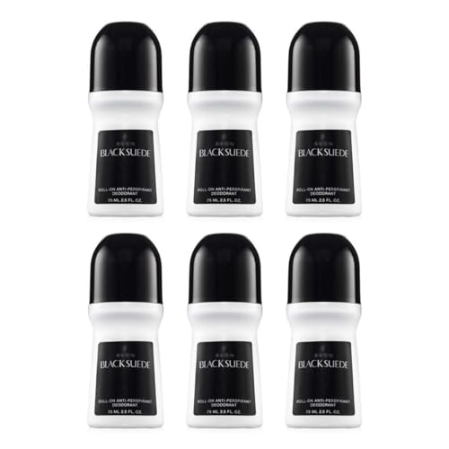 Deododorant Men's Roll-on Black Suede, Anti-Whitening, Non-Staining, Quick-Drying Formula, 2.6oz/75ml. Pack of 6