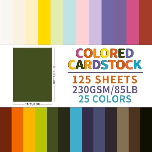 Farbiger A4-Karton, schweres Kartonpapier, 125 Blatt Karton für die Kartenherstellung, Handwerk, Scrapbooking, 25 Farben, 230 g/m² PAC03