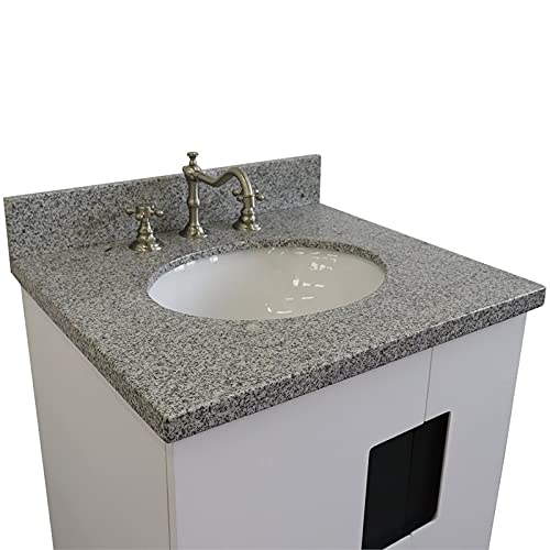 Kolb 25" Single Oval Sink Solid Wood Vanity With Gray Granite Stone In White #TOP7