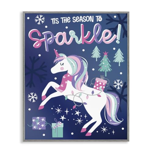 Whimsical Christmas Unicorn Snowflakes, 16 x 20 Inch Framed Giclée Print