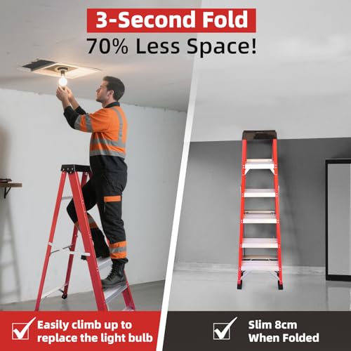 Image of Fiberglass Step Ladder, 500-Pound Load Capacity