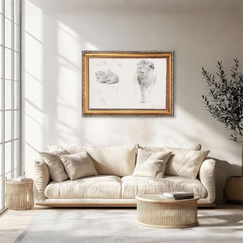 Lion Sketch Wall Art, Framed Canvas Print, Vintage Animal Drawing Decor — view 3