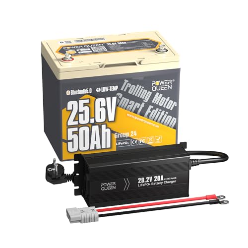 Power Queen 24V 50Ah LiFePO4 Battery with 24V 20A Charger