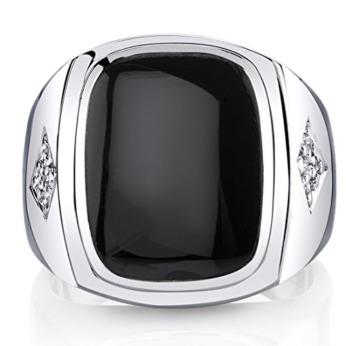 PEORA Men's Genuine Black Onyx Knight Signet Ring 925 Sterling Silver, Large 15x12mm Cushion Cut Sizes 8 to 132