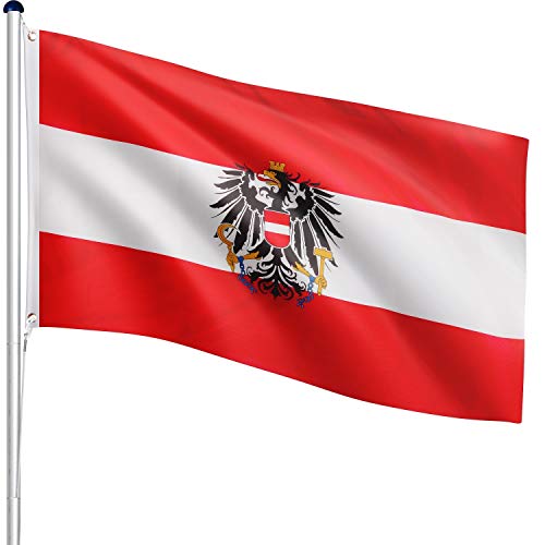 FLAGMASTER Teleskop Fahnenmast Aluminium 6,50m, 5-Fach höhenverstellbar, 30 Verschiedene Fahnen zur Wahl, Komplettset mit Bodenhülse