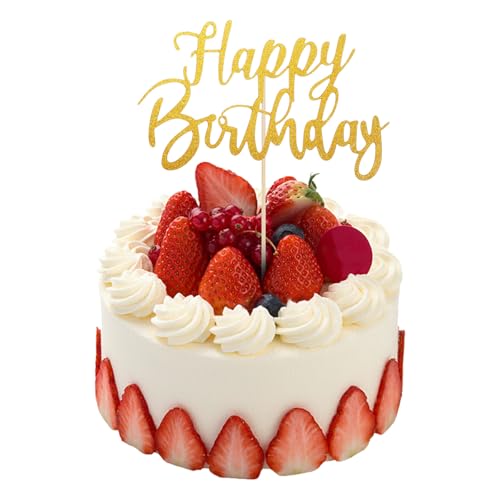 JIYIN Happy Birthday Cake Topper, Golden Glitter Cake Toppers Birthday Party Decorations for Cupcake DIY Cake Anniversary Cakes(Glod)