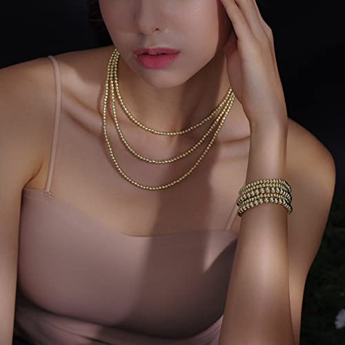 Badu Gold Bead Bracelet for Women 14K Gold Plated Bead Ball Bracelet Stretchable Elastic Hypoallergenic Bohemian Stackable Bracelet - Thumbnail 6