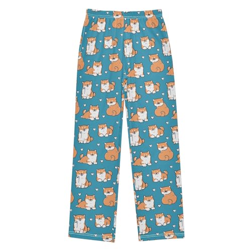 CaTaKu Boys Cute Shiba Inu Dog Pants for Boys Girls Wide Leg Sweatpants Kids Long Bottoms with Pockets Size 6-14Y