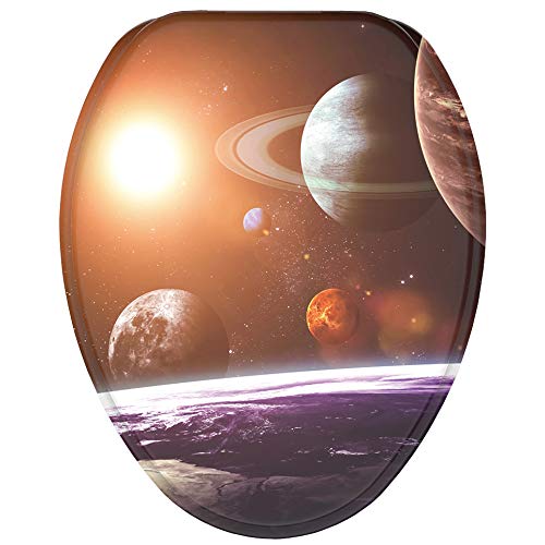 Sanilo ELONGATED, Silent Slow Close, Molded Wood Adjusting Toilet Seat, Planets - Thumbnail 2
