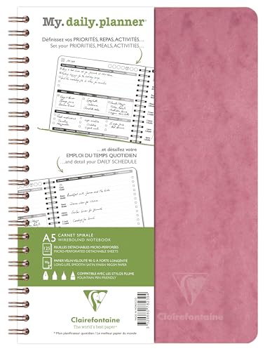 Clairefontaine 782396C Collection Nomaddict (ex Age Bag) Un Carnet à Spirale My.daily.planner Rose Antique A5 - 250 Pages Détachables Emploi du temps quotidien et DOT - Papier 90 g - Couverture Carte