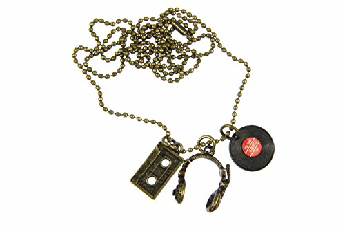 Miniblings DJ Musician Music Tape Necklace 80Cm Headphones LP Record Bronze