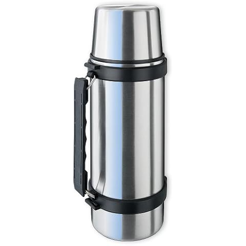 Isosteel VA-9553Q 1.0 L Vacuum-Insulated Can with Quickstop Single-Hand Pouring-System Drinking Cup and Handle, 18/8 Stainless Steel Cover