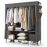 CAPHAUS Perchero de ropa resistente de 61 pulgadas con tapa, estante organizador de ropa cubierto para colgar ropa