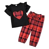 QJDFLL e FüR MäNner Liebe Mädchen-Sommeroutfit: Niedliches kariertes Oberteil und lange Hose mit Herzapplikationen für Kleinkinder Babys, zweiteilig(Schwarz,6-9 Months)