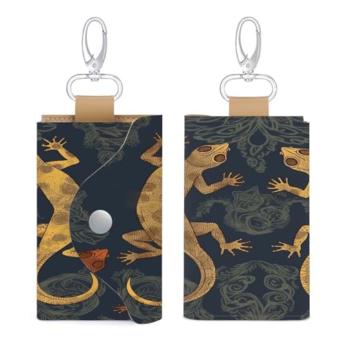 RLDOBOFE Gecko Lizards Leather Key Case,Fashionable Credit Card Holder Slim Multi Card Keychain Pouch Travel Portable Keychain Wallet