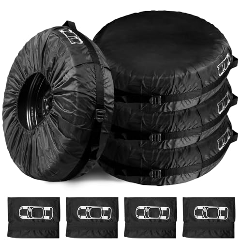 GOEDCH Ensemble de sacs à pneus : lot de 4 housses de protection pour pneus de 19-23 pouces, housses de pneu de voiture imperméables à la poussière, housses de pneu de voiture noires avec poignée de