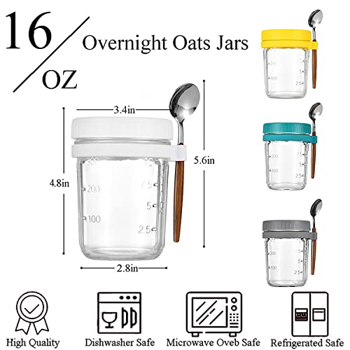 Yesme Overnight Oats Containers With Lids, Mason Jars For Overnight Oats,16Oz Overnight Oats Container, Overnight Oats Jars With Lid Glass Dishwasher Safe Oatmeal Container Meal Prep Jars Set Of 4 #TOP4