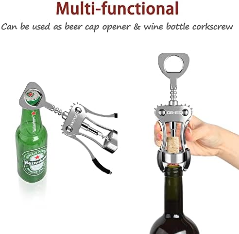 Wine Bottle Opener Stainless Steel Wing Corkscrew & Beer Bottle Opener Wine Opener with Bottle Stopper, Used in Kitchen, Restaurant and Bars