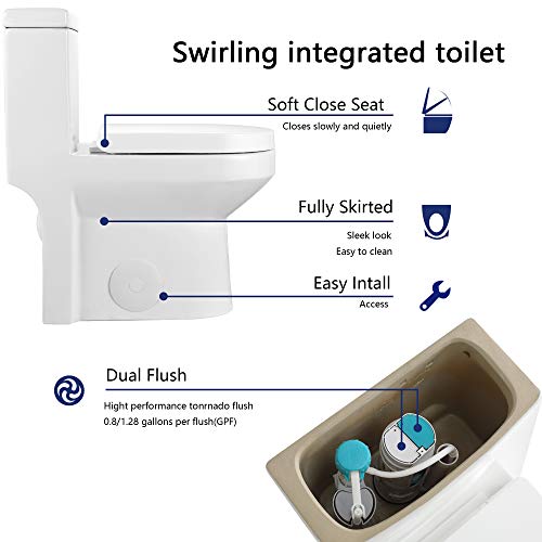 Deervalley Dv-1F52812 Modern Small One-Piece Toilet, Compact Bathroom Tiny Mini Commode Water Closet Dual Flush Concealed (White) #TOP7