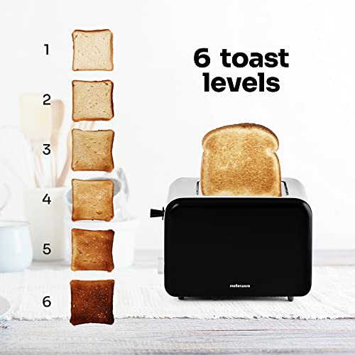 Mellerware Crispy Toaster, Original-Design, drei Farben, 2 Schlitze à 14 x 4 cm, Aufwärmen und Auftaufunktion, Krümelschublade (schwarz)