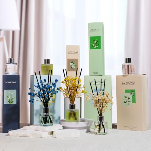 Diufjag Diffusore Profumo Ambiente - Freesia/Gelsomino,Profumatore Per Ambienti Con 16 Bastoncini Fiori Secchi Per Bagno,Appartamento 2 X 50Ml - 6