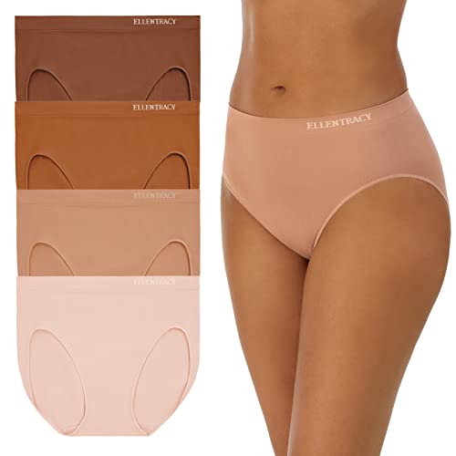 Image of ELLEN TRACY Women’s High Cut Brief Panties Breathable Seamless Underwear 4-Pack Multipack (Regular & Plus Size)