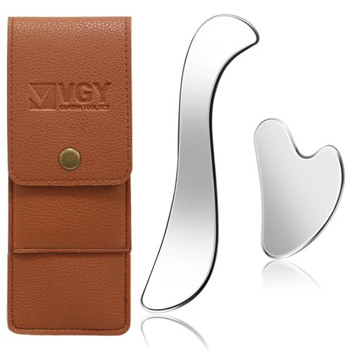 VGY Stainless Steel Gua Sha Facial Tools Set, Tighten Skin Massage Guasha Beauty Tool, Metal Guasha Tool for Face, Face Massager Tool for Body Eyes Neck - Silver
