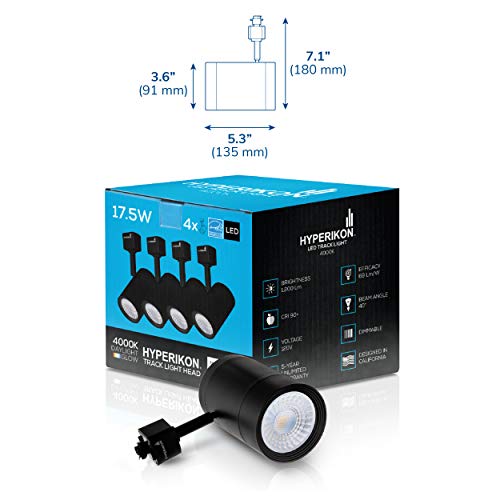 Hyperikon LED Black Track Lighting Head, H-Type Integrated Track Light, 17.5W=85W, Energy Star, Daylight White, 4 Pack