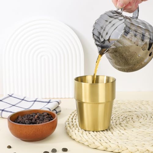 Beasea Stainless Steel Insulated Cup, 10 oz Gold Stainless Steel Cups Set of 4, Stackable Metal Double Wall Air Insulated Drinking Tumbler Glasses for Home Restaurant Office Camping Party by Beasea - Used condition - Image 7