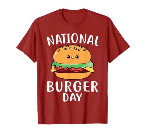 National Burger Day Hamburger Cheeseburger T-Shirt, Men, Cranberry Red, XX-Large