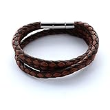 area17 Lederarmband braun/Hellbraun, Hebeldruckverschluss - 3-Fach gewickelt - mit Wunsch Gravur - Maßanfertigung