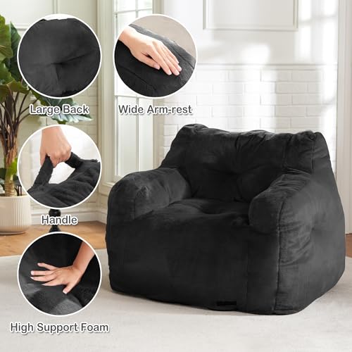 Image of Hobestluk Bean Bag Chair for Adult Small Bean Bag Chairs with Arms Furry Beanbag Chair with Foam Filler Stuffed Bean Bag Sofa for Reading in Bedroom Living Room and Dorms (Black)